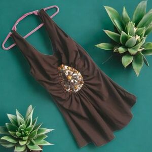 Wild Cat Y2k Sleeveless Rhinestone Sequins Deep V-neck Top Size Small